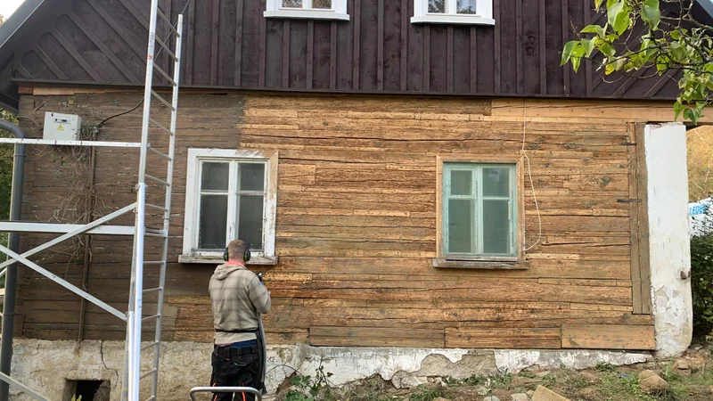 Čištění dřevěného obložení domu